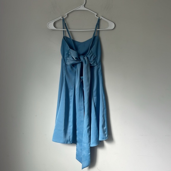 UO Bella Bow-Back Satin Mini Dress Baby Light Blue Size Small ♠️ - Picture 2 of 8